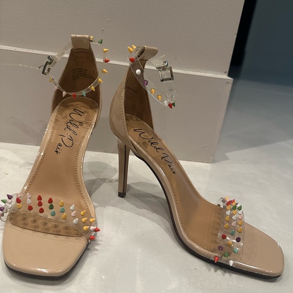 Wild Pair Bethier Nude Heels with Multicolor Studs - Picture 2 of 4